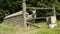 Old stone fence and a donkey at the countryside