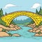 Old stone footbridge over river vector in cartoon style