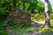 Old stone house deep in the forest. Abandoned stone house in the