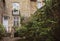Old stone house exterior and small hidden garden - charming, moody back yard nook