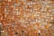 Old stone wall in orange and grey colors. Brickwork closeup photo for background. Rustic brick masonry.