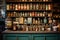 Old store with counter with shelves filled with jars and bottles