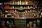 Old store with counter with shelves filled with jars and bottles