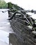 Old, stranded shipwreck on the beach