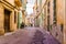 Old street with ancient mediterranean buildings in Felanitx on Majorca island