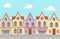 Old street european small town with vintage houses. Urban landscape. retro home cartoon.