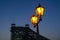 Old street lantern in front of the Loschwitzer bridge over the river Elbe in Dresden