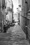 Old street of Ortigia. Black and white photo