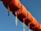 An old string of buoys hung up as decoration