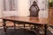 Old studying room with leather armchairs and vintage wooden table