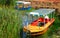 Old style boats in small lake in India