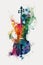 Old-style drawing of a large cello violin, contrabass vector illustration