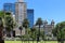 Old style and modern apartment buildings in Melbourne with palm trees in front in Melbourne Australia