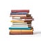 Old style stacked books in white background