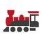 Old style steam engine locomotive icon on white.