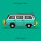 Old style two colors minivan. Front view of red retro hippie bus. Line style vector illustration. Vehicle and transport banner. Re