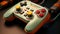 Old stylish vintage retro game console with video game joystick poster