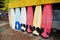 Old surf boards.Summer vacation and sport extreme concept