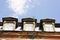 Old Tbilisi architecture, three roof windows and exterior decor in autumn day