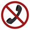 Old telephone receiver in a prohibition sign. Ban on phone calls. The danger of sound waves. Vector badge