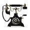 Old telephone on white. Retro rotary dial black phone