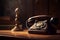 An old telephone on a wooden table