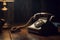 An old telephone on a wooden table