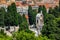 Old tile roofs in Old Town Vieille Ville and graves at cemetery on Castle Hill in Nice French Riviera Cote d'Azur France