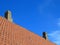 Old tiles red roof with himney sky background