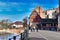 Old timbered frame house residential buildings in historical `Petite France` quarter of city of Strasbourg in France