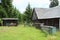 Old timbered village house with bee-hives