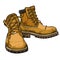 Old torn boots with lacing yellow color