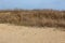 Old torn rusty football goal on an empty sandy beach. The concept of nostalgia. Old soccer goal in the field