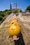 Old torpedo as monument in village - Corfu, Greece