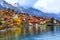 Old town and Alps mountains on Brienzer Lake, Switzerland