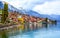 Old town and Alps mountains on Brienzer Lake, Switzerland