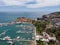 Old Town Budva. Aerial view to Dukley Marina from sky