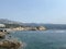 The Old town in Budva, Montenegro with mountains on the background