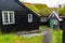 Old town of capital city of Torshavn. Typical houses with peat roof  grass roof . Faroes Islands. Denmark. Europe