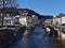 Old town center of St. Blasien with the confluence of rivers Alb and SteinbÃ¤chle on sunny winter day.