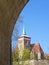 Old town of city Bautzen with church of St. Michael, Saxony, Germany, seen through a bridge arch