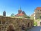 Old town of city Bautzen with historical building `Alte Wasserkunst` and church of St. Michael, Saxony, Germany