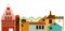 Old town cityscape. Vector colorful panoramic view of houses