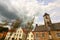 Old town clock and houses in Culross, Scotland