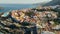 Old town of Garachico on island of Tenerife, Canary. Aerial morning view of Garachico city center with center with