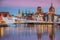 Old town in Gdansk and catwalk over Motlawa river