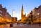 Old town of Gdansk with city hall at night