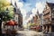 Old town of Ghent, Belgium, Europe. Digital painting