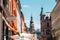 Old town Hauptstrasse main street and Heiliggeistkirche, Church of the Holy Spirit in Heidelberg, Germany