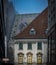 Old town house and Stephansdom roof in Vienna.
